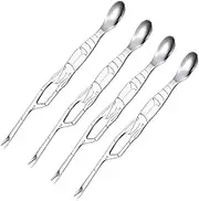 MOLUCKFU Stainless Steel Crab Fork Spoon 4pcs Set Seafood Tool Picks for Easy Crab Eating for Restaurant Home and Outdoor