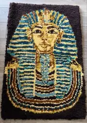 Tutankhamun latch hook rug, quality Romney 4ply 100%wool handmade floor decor