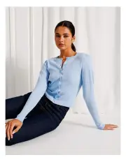 [Tokito] Light Weight Rib Knit Cardigan in Light Blue