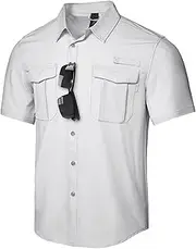 [Haimont] Men's Sun Protection Shirt Water Resistant Short Sleeve Button Down Shirt Quick Dry Cooling for Hiking Fishing