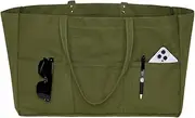 [RIVERICH] Large Canvas Tote Bag for Women Multi Pocket Tote Bag Reusable Grocery Bags Teacher Tote Bags with Laptop Sleeve Shoulder bag for Nursing Travel Shopping