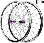 ZECHAO Off Road Bicycles Wheel Set 700C,Front 2 Rear 4 Bearings 20/24 Holes Double Wall Rim 30MM C Brake/V Brake 8/9/10/11/12 Speed (Color : Purple, Size : 700c)