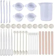 39Pcs DIY Silicone Resin Measuring Cups Tool Kit 100Ml Measure Cups Finger Cots for Epoxy Resin Mixing S Jewelry Making for Adults Beginner White