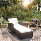 vidaXL Sun Lounger with Cream White Cushion Poly Rattan Black 2BB