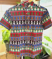 Denim & Flower Ricky Singh Christmas Button Up Short Sleeve Polo Shirt Men M NWT