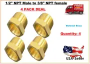 (4 PACK) Solid Brass Pipe Fitting Adapter 1/2" Male NPT to 3/8" Female NPT