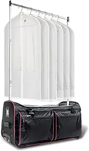 [ecogear] 28" Garment Rack Duffel, Rolling Luggage with In-line Wheels, Collapsible/Foldable Travel Bag for Easy-storage, Dance Duffel, Lightweight Aluminum Removable Costume Rack, Black/Pink, 28 x 15 x