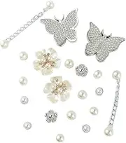 [ZYNTM] Shoe Charms, Decorative Sparkling Flower Butterfly Pearl Chain Clog Shoe Decorations, Detachable Glittering Shoe Charm Accessories for DIY