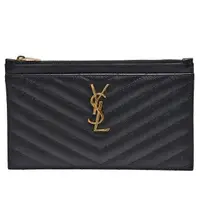 在飛比找momo購物網優惠-【YSL】MONOGRAM系列V字縫線小牛皮金屬LOGO拉鍊