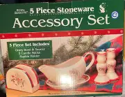 Christmas Stoneware Royal Seasons Accessory Set 5 Piece Vintage Snowmen