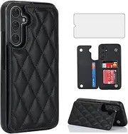 [Asuwish] Phone Case for Samsung Galaxy A14/M14 5G Wallet Cover with Tempered Glass Screen Protector and Leather RFID Credit Card Holder Stand Slot Cell Accessories A 14 4G 14A 14M G5 Women Men Black
