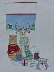 Nenah Stone Hand Painted Needlepoint Canvas Stocking Sweater Friends 19”