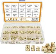 YQkangzhu 300Pcs Threaded Inserts M2+M3+M4+M5+M6 Assortment Box, 3D Printing Components Brass Nuts, Female Knurled Thread Insert Nuts, Brass Heat Set Insert for Plastic Parts, Metric Knurled Nuts