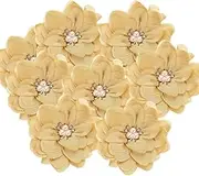 uxcell 3.15 Inch Chiffon Flowers, 10 Pcs Fabric Flowers Rhinestone Pearl Large Camellia Sewing Appliques for DIY Crafts Dresses Clothing Headbands Wedding Party Decoration, Dark Yellow