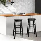 Set Of 2 Bar Stool Backless Solid Beech Wooden Seat Split Level Footrest Black