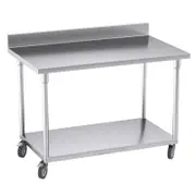 Soga 120cm Stainless Steel Bench with Backsplash & Wheels