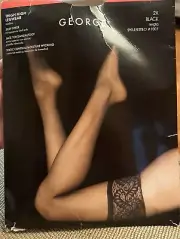 George thigh high 2X legwear-black #1807-NWT-silky sheer-lace top