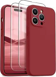 [HIKII] for iPhone 14 Pro Case, Upgraded Silicone Shockproof [2 Pack Screen Protectors] [Compatible with Magsafe] [Camera Protection], Anti-Scratch Microfiber Lining, 6.1 inch, Deep Red