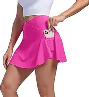 [Generic] Fashion Women's Slit Tennis Skirt High Waisted Flowy Athletic Golf Skirt with Shorts Quick Drying Elastic Sports Skorts Fitness Yoga Short Skirt Summer Mini Skirt