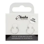 Halo Sleepers 12mm Faceted Sleeper Earrings Solid Sterling Silver 18G Hoops