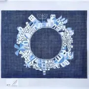 Hand painted Needlepoint canvas 13 count Tallis bag Jerusalem in the Round blues