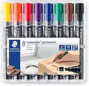 STAEDTLER Chisel Tip Permanent Markers 8 Pack, Assorted Colours, 350 WP8, Smudge-Proof And Waterproof On Most Surfaces, DRY SAFE Ink, Stand Up STAEDTLER Wallet Converts To Convenient Desk Stand
