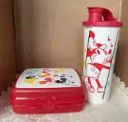 Tupperware Mickey Mouse Lunch Set - 2 Pc - 16 oz Tumbler & Sandwich Keeper NEW
