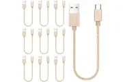 10 Pack 20cm Short Data Transfer Charger Charging USB Type C Phone Tablet Cable Cord Bulk Braided Gold Nylon