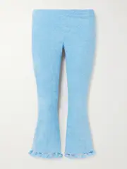 [Cap d’Antibes] Cap d'Antibes - Cropped Flared Tasseled Cotton-terry Pants - Blue - small small Blue