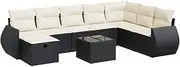 vidaXL 9-Piece Garden Sofa Set with Cushions - Black Poly Rattan Modular Outdoor Furniture for Patio/Deck with Storage and Water-Resistant Cushions