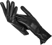 [Bollrllr] Women's Black Leather Gloves High-Grade Leather Gloves Women's Winter Warm Leather Gloves Women