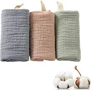 LIUQOBN 3 Pcs Muslin Cloths for Baby, Soft Reusable Newborn Face Towels,For Newborn Burp Cloths Newborn Baby Wiping Bathing Feeding (22x23cm)
