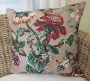 Tan Green Pink Jacobean Flower Vintage Style Home Pillow Cushion Cover 45
