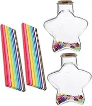 Zerodeko 1Set Wishing Bottles Plastic Drifting Jars with Rainbow Origami Stars for Room Decoration Birthday and Confession Messages