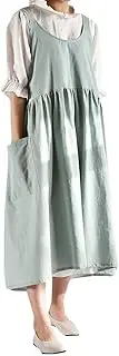 [TTYAO REII] Women Cotton Apron with Pockets Japanese Art Chef Apron Pinafore Dress Kitchen Apron for Cooking Baking Gardening