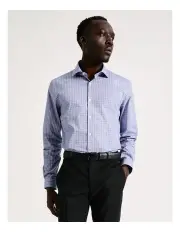 [Blaq] Tailored Long Sleeve 1 Colour Check Shirt in Blue