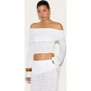 White Bardot Textured Knit Top, White