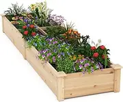 Costway Wooden Raised Garden Bed w/ 2 Planter Boxes & Dividers, 228 CM Elevated Solid Wood Planter for Flowers Vegetables Fruits Herbs, Planting Boxes for Outdoor Patio Garden Backyard Lawn Gardening