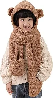 BUNIQ Cute Bear Ear Hat Casual | Child Korean Version Warm Head Cap Three-Piece Set,Cute Ear Beanie Caps Stylish Thick Slouchy Soft Snow Hat for Girl