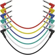 EMSea 6PCS Guitar Patch Cable 6.35mm(1/4 Inch) TS Right Angle Plug 12 Inch Short Audio Instrument Connection Cable for Guitar Effect Pedal 6 Colours