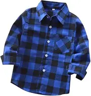 [Xfglck] Toddler Kids Baby Boys Girls Flannel Plaid Shirt Long Sleeve Button Down Tops Outfits