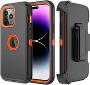 TASHHAR Phone Case for iPhone 14 Pro Max Case,Heavy Duty Hard Shockproof Armor Protector Case Cover with Belt Clip Holster for Apple iPhone 14 Pro Max 5G 2022 Phone Case (Black+Orange)