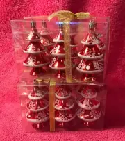 Set Of 12 Red 4” Snowflakes Glitter Shatterproof Christmas Tree Ornaments NEW