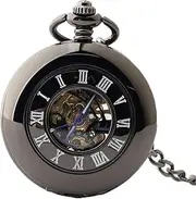 [Tbkoly] Classical Sculptured Pocket Watch Wrist Watches Fob Watchk,Vintage Roman Numerals Scale Quartz with Chain