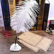 OPENDGO Ostrich Feather Quill Ballpoint Pen, Black Ink Writing Quill Pen for Office School Supplies Wedding Signature Pen Birthday Gift (1*Ostrich Feather ballpoint pen)