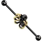 Industrial Barbell 316L Surgical Steel Bar Kraken Sea Monster 1 1/2