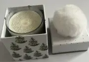 Punch Studio Winter Fir Whimsy Jar Candle 8.5 oz faux fur Pom on Box new