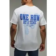 Mens White MAN Active Oversized One Run At A Time T-Shirt