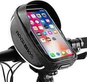 ROCKBROS Bike Handlebar Bag Waterproof Bicycle Front Top Tube Cellphone Bag Fits for 6.5" Below Phones Sensitive TPU Black