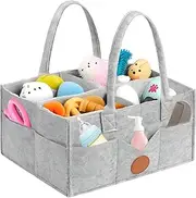 Jotia Modern Gray Diaper Caddy Organizer, Felt Cloth Nursery Storage Bin and Car Organizer, Baby Storage Basket for Diapers and Baby Wipes, Changing Table Organizer for Indoor Outdoor